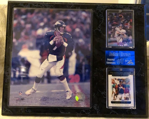 Denver Broncos John Elway Licensed NFL Plaque  w/ 2 Trading Cards Topps Proline Cover