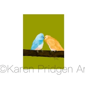 ACEO ATC Print Parakeets Tropical Birds Lovebirds Animals Nature Signed - Picture 1 of 4