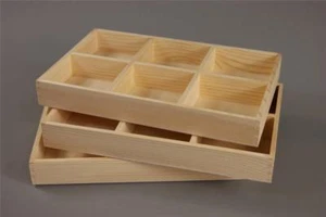 Wooden Tray Box 6 Compartment Display Storage Section Jewellery Keepsake - Picture 1 of 1