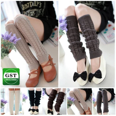 Ladies Winter Warm Leg Warmers Women Cable Knit Knitted Crochet Long Socks AU - image 1 of 4