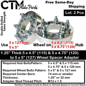 2x 1.25" THICK 5x4.5(115) & 5x4.75(120) TO 5x5 WHEEL ADAPTER FIT KP/KR MODELS - Picture 1 of 4