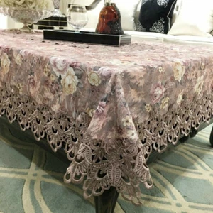 Lace Tablecloth Cover Heavy Floral Embroidery Square Dust-proof Tablecloth Decor - Picture 1 of 7