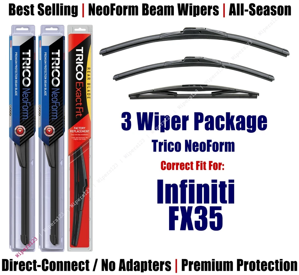 Paquete de 3 limpiaparabrisas delanteros y traseros NeoForm - aptos para Infiniti FX35 2011-2012 - 16240/190/14B Foto 1 de 1