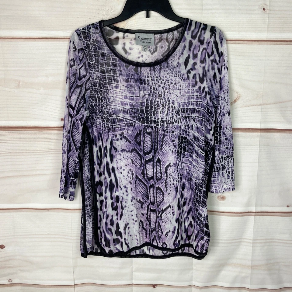 Lynn Ritchie Топ женщин S фиолетовый змеиной кожи сетки вязаный блузка стороны разрезы чистый - Изображение 1 из 4