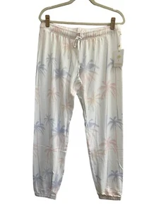 NWT PJ Salvage Small Ivory Palm Trees Lounge Floral Jogger Pants Aloha #1639 - Picture 1 of 9