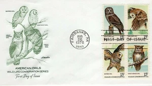 USPS FDC #1760-63 1978 15c American Owls Block of 4 ArtMaster ST2204 - Picture 1 of 2