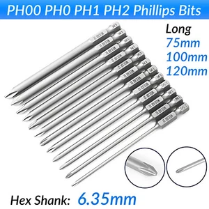 75mm 100mm Long Screwdriver Power Drill Bits Phillips Pozi Bit Set 1/4" Magnetic - Picture 1 of 42
