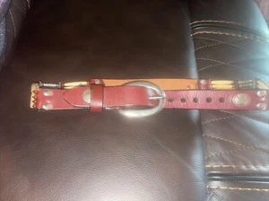 Vtg Muskoka Lakes Brown Leather Belt Silver Tone Native/Indigenous Accents Sz 28 - Picture 1 of 11