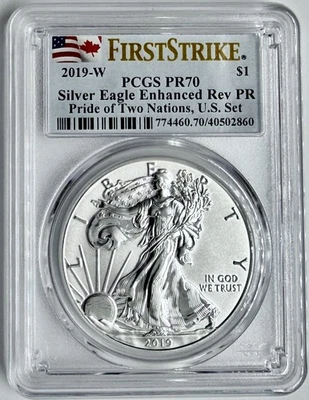 2019-W Reverse Proof $1 American Silver Eagle PCGS PR70 FS Pride of Two Nations - Image 1 of 2