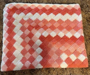 Handmade Baby Blanket Gingham Pattern Pink, Coral & White 43x35 Inches Washable - Picture 1 of 7