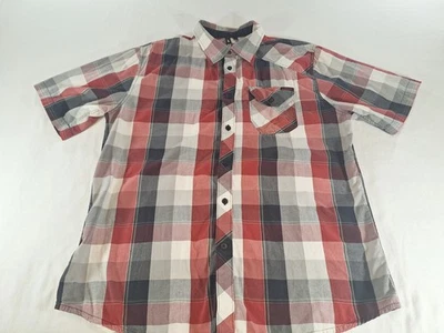 Camisa Ocean Current Para Hombres Grande Roja Negra A Cuadros Manga Corta Con Botones Foto 1 de 4