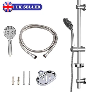 Shower Riser Rail Kit Adjustable Chrome Head Holder Bracket Bathroom Shower Rod - Picture 1 of 11