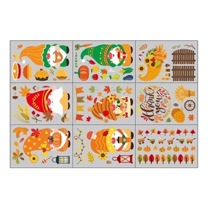 9 Sheets Thanksgiving Window Clings Autumn Gnome Maple Leaves Glass Static Decal - Picture 1 of 8