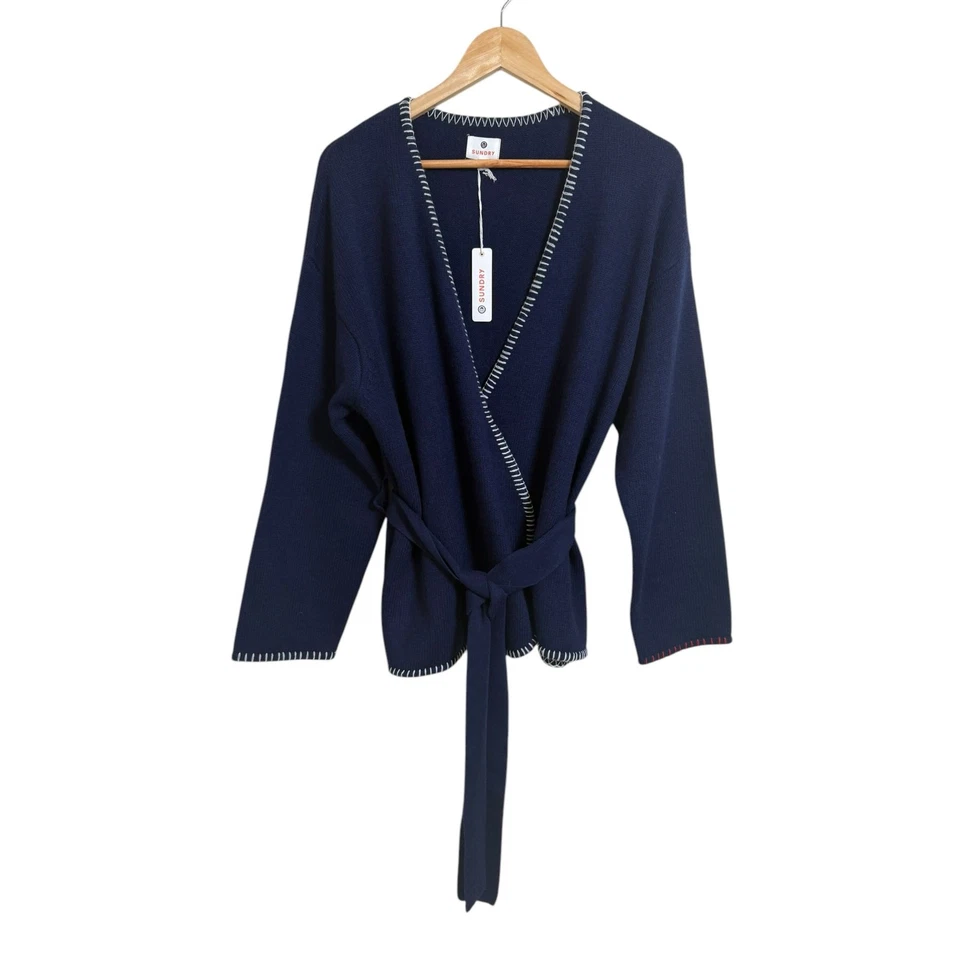 Cárdigan tejido envolvente azul marino mezcla cachemir lana Sundry para mujer talla 2 (mediano) nuevo con etiquetas Foto 1 de 4