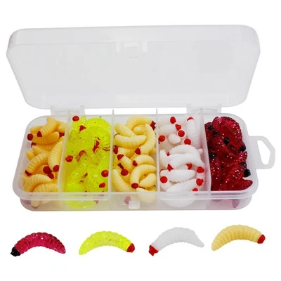 125 Stück Angelköder, lebensechter Wurm, Maden, Grub, weicher Köder, Silikon, - Bild 1 von 4