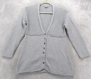 J Jill Strickjacke Pullover Damen mittelgrau Knopfleiste Rüschenbesatz V-Ausschnitt Strick - Bild 1 von 14