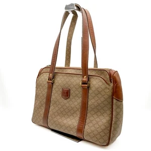 CELINE Macadam Shoulder Hand Bag Triomphe purse PVC Leather Beige Gold Authentic - Picture 1 of 24