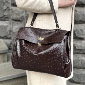Mujer Marrón Oscuro Bolso de Mano Lujo GENUINO Cuero de Avestruz Bolso de Hombro Bolso de Mano - Imagen 1 de 22