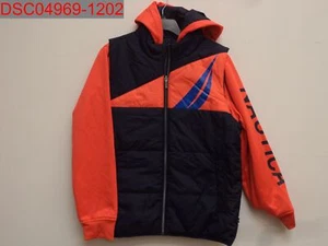 NWT - Nautica Boys Orange/ Navy Hybrid Fleece Quilted Jacket, Size M (10/12) - Picture 1 of 9