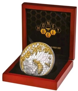 Honigbiene Honey Bee 2025 Silbermünze 5 Oz PP - Niue - Teilvergoldet - Imagen 1 de 6