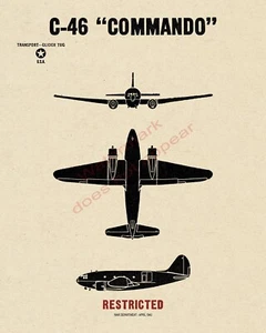 SECONDA GUERRA MONDIALE USA Curtiss C-46 poster riconoscimento aerei da trasporto V-1 - Foto 1 di 7