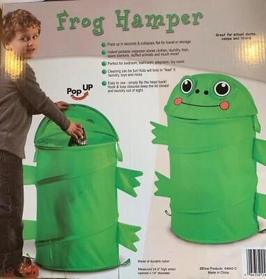 POP UP FOLDABLE CLOTHES LAUNDRY HAMPER BASKET STORAGE BIN FROG HAMPER - Image 1 of 2