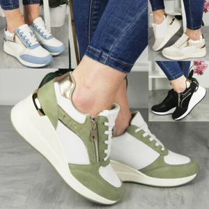 Zapatos de cuña Entrenadores Mujer Tenis Damas Con cordones Cómodos Clásicos Bombas Tallas - Imagen 1 de 83
