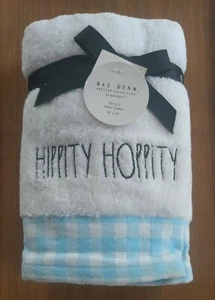 NWT Rae Dunn "Hippity Hoppity" ๐ Bunny Hand Towels, set of 2 Size 16" x 30" - Picture 1 of 6