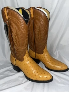 Cowboy Rodeo J Toe Boots Exotic Leather  Yellow Genuine Ostrich Women’s Sz 8 - Picture 1 of 7
