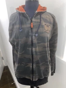 Report Collection Unisex Large Zip Up Hoodie L Camouflage Orange Green Camo - Picture 1 of 6