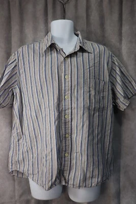 Arizona Jean Co Vintage Fit MEn's White Blue Gold Striped Button Up Shirt XL - Image 1 of 3