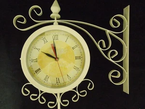 Double Sided Wall Mount Clock All Metal 7" Dials Glass Lenses 15" Tall 15" Wide - Picture 1 of 14