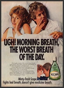Scope 1980s Magazine Print Ad 1981 Morning Breath Couple in Bed - Picture 1 of 1