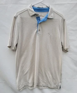 Camisa Polo Tommy Bahama Para Hombres Mediana Manga Corta Beige/Crema Color Pez Logo  - Imagen 1 de 5