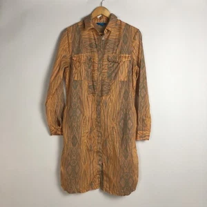 Abito Camicia Derek Lam Manica Lunga Giallo Arancione Artistico Rigato Cotone Donna Tg M - Foto 1 di 20