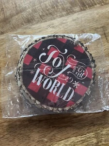 Vita Goods Co Buffalo Plaid Wood Christmas 3 Ornaments Joy to the World Magnetic - Picture 1 of 2