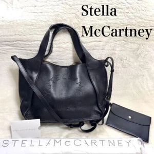 Stella McCartney 2way Hand Bag Tote Bag Logo Faux Leather Black Authentic - Picture 1 of 24