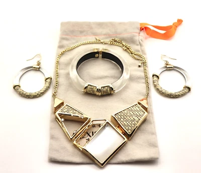 JUEGO DE COLLAR, PULSERA Y PENDIENTES ALEXIS BITTAR CLARO LUCITE TEJIDO RAFIA Foto 1 de 4