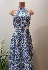 NWT Cupshe White Blue Floral High Neck Dress Size Small - Picture 1 of 9