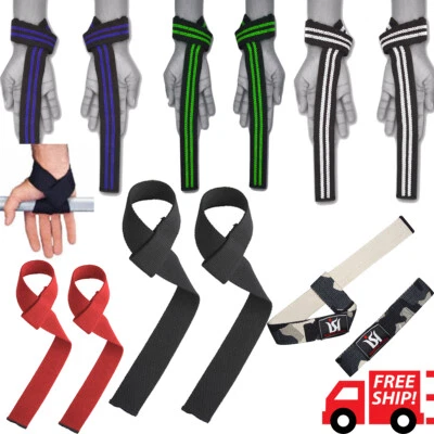 CORREAS DE BARRA DE ENTRENAMIENTO DE LEVANTAMIENTO DE PESAS POTENCIA GIMNASIO MANO MUÑECA SOPORTE AJUSTE CRUZADO ALGODÓN Foto 1 de 4