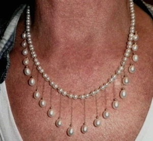 14K Gelbgold TOP-Qualität Perlenkette 18" lang Hochzeit formell - Bild 1 von 2