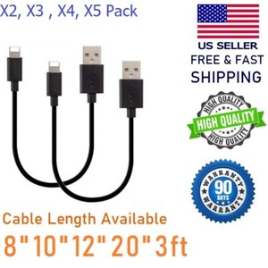 8" 10" 12" Short Premium USB Cable For iPhone, iPad, Air, Mini Charging 