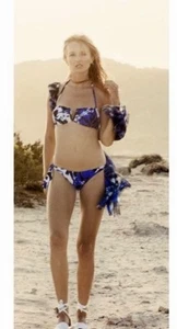 Lily & Lionel Shah Blue Deep V Bikini Top & Bunny Side Tie Swim Bottoms Sz S NWT - Picture 1 of 5