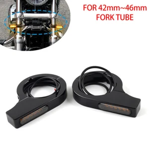 42-46MM LED Fork Turn Signal Light Indicator Amber Black For Harley touring Dyna - Picture 1 of 11