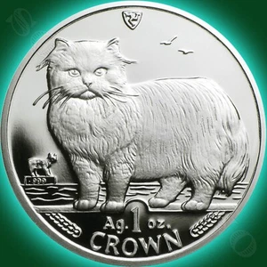 1989 Isle of Man - PERSIAN CAT - 1 Oz .999 Silver Proof Coin 2ND YEAR OF SERIES - Picture 1 of 3