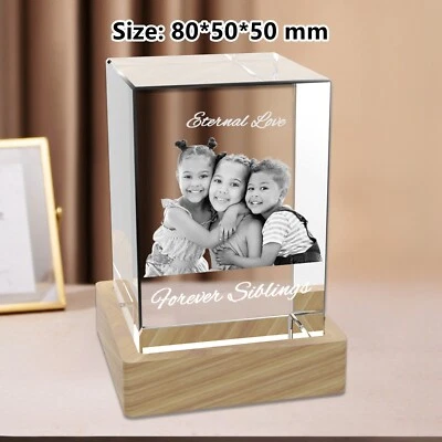 Regalos de Aniversario de Cumpleaños, Cubo 3D Cristal Foto Regalo Grabado Láser Imagen 3D Foto 1 de 4