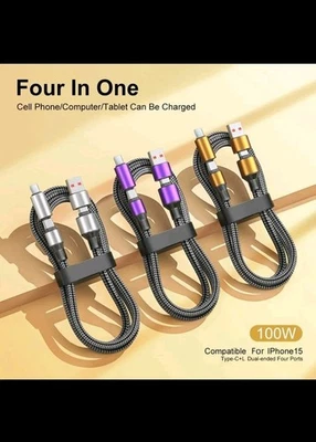 Iphone Samsung Tablet 4-in-1 charging cable with USB-A USB-C Fast-charging - Image 1 of 4