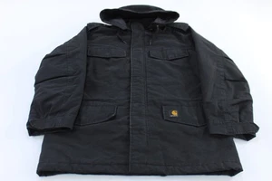 Carhartt Logo Patch Black Hooded Hickman Coat - Picture 1 of 3