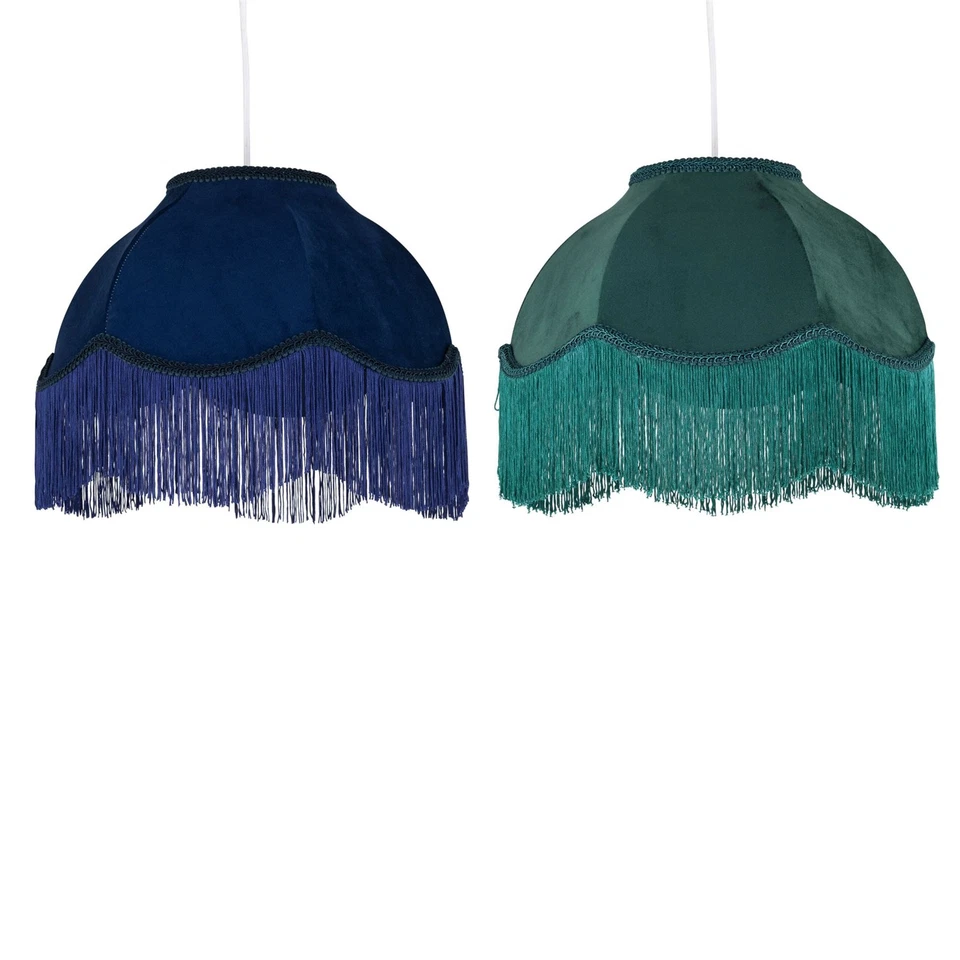 FIRSTCHOICELIGHTING Vintage Design Velvet Fringed 35cm Pendant Lightshade Table Lampshade