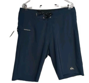 Quiksilver Swim Shorts Men 32 Trunks Swimwear Zip Pocket Navy Blue Sun Beach - Picture 1 of 10